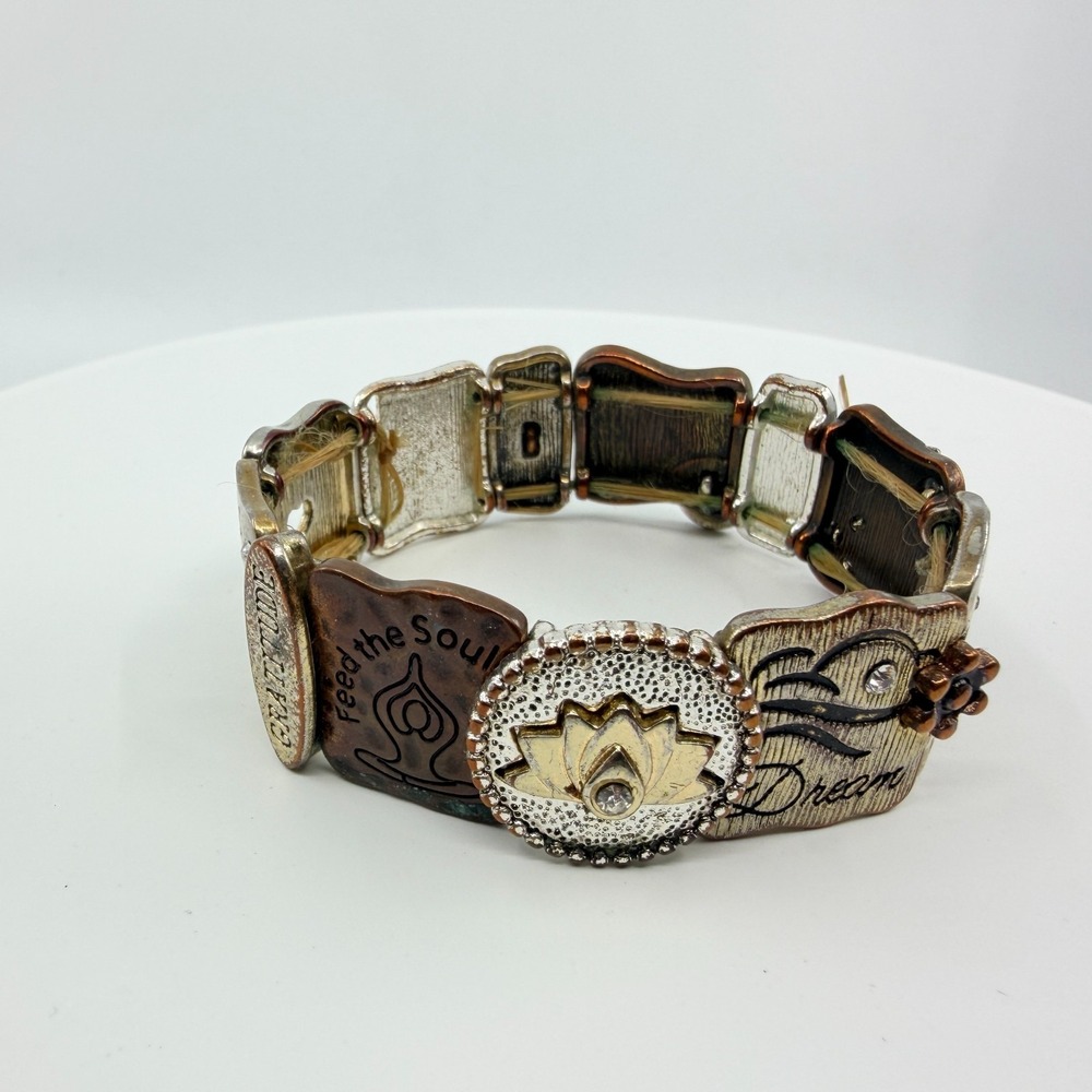 Vintage Boho Mixed Metal Stretch Bracelet - Lotus Yoga Spirit